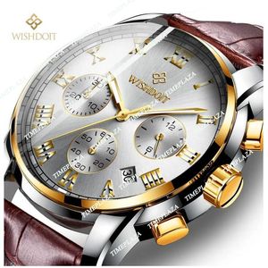 Armbandsur Wishdoit 2021 Fashion Men's Watch rostfritt stål Toppsport Chronograph Quartz Men Relogio Masculino