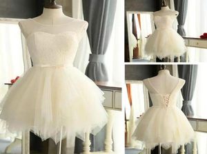 Custom Made New Simple Champagne Cocktail Dresses Laceup Back Jewel Knee Length Formal Party Dresses Party Evening Gowns6861327