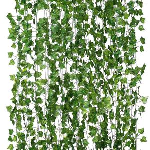 Dekorativa blommor 18st Artificial Ivy Leaf Vine With 50st Cable Ties Greenery Hanging Garland Lövverk för hem Kök trädgårdskontor