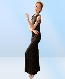 Długa czarna cekinowa sukienka dla dzieci Eleganckie formalne sukienki wieczorowe koktajl luksus 2022 Suknie balowe błyszczące dziecko nastolatka 385880311