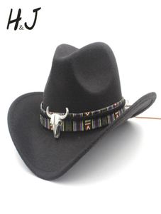 Women Men Wool Hollow Western Cowboy Hat Rollup szerokie kowarnia Jazz Jazz Sombrero Cap z Tassel Tauren Ribbon9814056