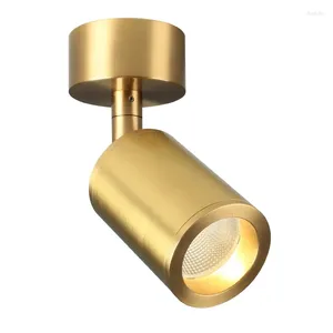 Ceiling Lights Solid Copper Surface Mounted Spotlights Nordic Design Golden LED Adjustable Angle Spot AC 90-260V