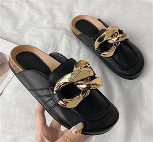 Slippers 2021 Summer Women Cork Women039s Big Chain Gold Chain Mules Sandals e Flip Flip Flip Whole Flops3892622