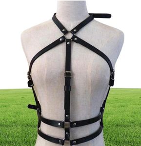 2020 Corset 2 Pcs Set PU Leather Harness Underwear Garter Belts Sexy Women Waist To Leg Body Bondage Cage Straps Chest Belts4041713