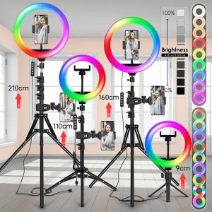 Tripodi Tripode con luce ad anello RGB per telefono Tripod Stand Selfie Fotografia Light LED LAD Colore Studio per YouTube Live