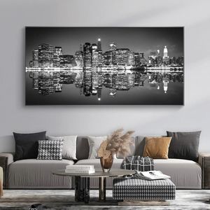 New York City Landscape Canvas Paintings, Black and White Poster Prints, Wall Art, Pictures for Living Room, Modern Home Decor no framed