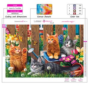 Djurdiamantmålning Katter som spelar i trädgården Full Rhinestone Mosaic broderi Cross Stitch Kit Home Decor Gifts 5d DIY