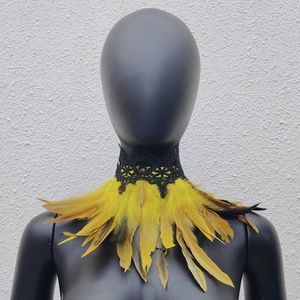 Svart fjäder choker krage sexig spets kvinnor nacke täcker fjäder falsk krage punk cape sjal halloween fest cosplay dekor halsduk