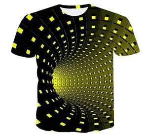 3D Tシャツ黒と黄色のサイケデリックプリントTシャツメンサマーヒップホップ面白いチェックトンネルプリントTシャツTEシャツメンズトップスKG4229709