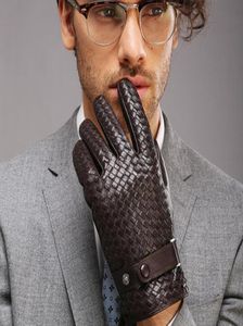Gloves Fashion for Men New Highend Weave Genuine LeatherSolid Wrist Sheepskin Glove Man Winter Warmth Driving151932426515353