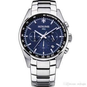 watch men's watch brand luxury fashion quartz watch blue dial silver steel