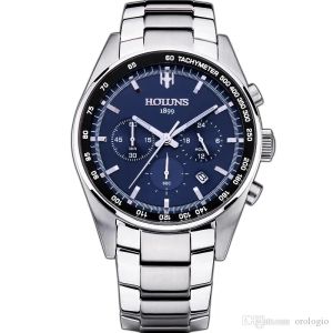 Assistir masculino masculino Brand Luxury Fashion Quartz Assista Blue Dial Silver Steel