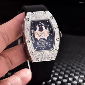 Armbandsur lyxiga kvinnor automatisk mekanisk klocka diamant svart gummi modeklockor