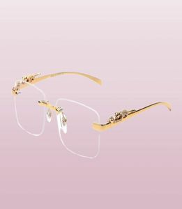 Luxusdesignerin Sonnenbrille Brillen Frames Tempel mit Pantherköpfen Metall Rahmen ohne Rand semi -Randfreie rechteckige Form FO6915167