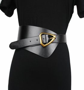 New Women Leather Celra larga cinto de cinto Metal Triângulo Pino de fivela Cinturão Moda feminina Cummerbunds Soft Big Bands Belts J12099854195