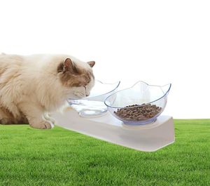 Söta kattskålar med 15 ° lutade upphöjda stativ skyddade cervikala ryggraden katt matvatten skålar nonslip husdjur skålar för katter små hundar 22778820