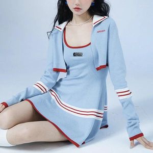 Casual Dresses 2024 Autumn Women's Knitted Female Striped Contrast Tops With Cute College Style Elegant And Pretty Short Dresses.