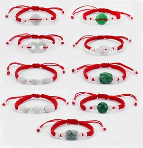 Drop 6pcs китайский восточный greenwhite Stone Feng Shui Stone Lucky Money Beads Beads Red String Этнический браслет Classic Ban686605