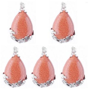 Pendant Necklaces Natural Golden Sand Stone Water Drop Shaped Flower Reiki Chakra Charm Women Man Lucky Jewelry 5Pcs TN3469