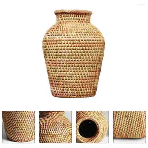 Vases Display Rattan Vase Office Woven Basket Glass Floral Container Household Flower