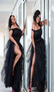 Black Off The Shoulder Evening Dresses Formal Plus Size Side Split Ruffles Lace Ball Gown Prom Dress Formal Gowns Special Occasion1447218