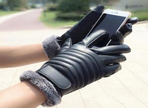 Faux Leather Gloves Men039S Зимний сенсорный экран Слипку плюс бархатный теплый водонепроницаемый холодный езда на велосипеде На открытом воздухе мотоцикл G6355509806