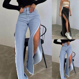 Women's Jeans High Waist Straight Double Side Slit Women 2024 European And American Street Fashion Babes All-Match Trousers
