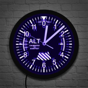 Altimeter Neon Sign LED Wall Clock Altitude Meter Tracking Pilot Air Plane Altitude Measurement Modern Wall Clock Watch Gag Gift Y2318