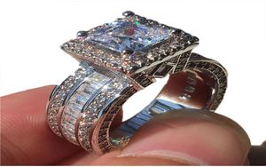 925 Стерлинговая серебряная принцесса Cut 3CT Лабораторная лаборатория бриллиантовые украшения обручальные обручальные кольца для женщин5398698