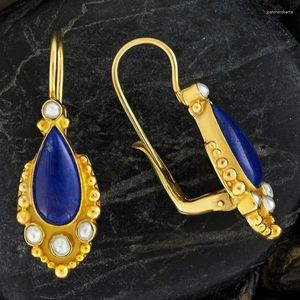 Dangle Earrings Beautiful Handmade Waterdrop Blue Lapis Lazuli 925 Silver Needle Pearl Drop