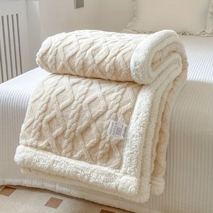 1pc Taffeta Double-Sided Lamb Wool Bed Blanket Winter Thickened Warm Sofa Blanket, Air Conditioning Blanket For All Seasons