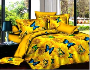 Zestawy pościeli Butterfly Blue Rose Romantic 3D Duvet Cover Arater Pillowcase 4pcs King Nice Miękkie łóżka 29