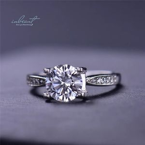 inbeaut 925 Silver 2 Ct Отличный Cut D Color Pass Test Come Кольцо головы для женщин Git Fine Jewelry240412