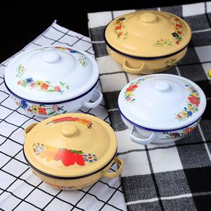 Bowls Student With Cover And Fall-resistant Enamel Curry Pot Bowl Rice Vegetable Basin Double Soup