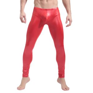 Spodnie seksowne męskie spodnie pu skóra Slim Fiess Stretch Casualne spodnie Męskie joggery legginsy sceniczne taniec