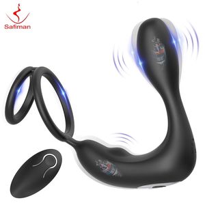 Safiman Prostata -Massagebaste Anal Vibrator Männliches Sexspielzeug mit Hahnring Vibration Butt Plugs für Männer 12 Modi Wireless 240409