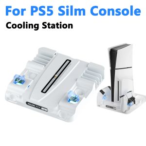 Stands kylstation för PS5 Slim 3 nivåer Kylfläkt med dubbla kontroller laddare 8 speldiskplatser för Sony PS5 Slim Console