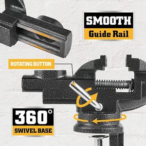 Bench skruvstång eller bordsvett med 360 ° svängbar bas, Universal Home Vie Clamp-On 3.3 tums vice snabbjustering