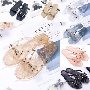 Summer Women Beach Flip Flops Shoes Classic Quality Studded Ladies Cool Bow Knot Flat designer Slipper Female Rivet Jelly Sandals Shoes Cool Beach Slides Jelly Shoes