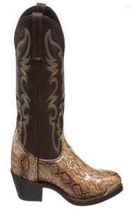 Boots Retro Men Women Golden Head Snake Skin Faux Leather Winter Shoes Embroidered Western Cowboy Unisex Footwear Big Size1010476