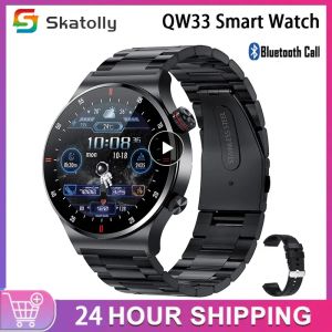 Saatler QW33 Akıllı Saat Erkekleri Bluetooth Çağrı EKG+PPG Sağlık İzleme Akıllı Saat Dönüş Düğmesi HD Ekran Huawei Xiaomi Telefon+Kutu