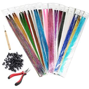 17 stycken hår glitter kit tillbehör holografiska glittrande glänsande förlängningar kvinnor hippie för flätningsverktyg lång 90 cm 240408