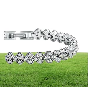 Tennis Luxury Austria Shining Crystal Bracelets Genuine 925 Sterling Silver Charms Bracelet Zircon Diamond Roman Tennis Link Brace1977556