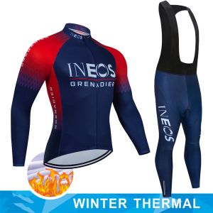 Calças Ineos Granadier Ciclo Jersey Profissional Winter Fleece 2022 Calças masculinas Gel de manga longa Conjunto de roupas esportivas Man Bike MTB