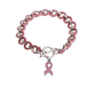 Wholenew Pink Ribbon Breast Cancer Awareness Wake Visor Charm Armband Bangles Pink Alloy Love Ribbon Chenille Woven Brace4163783