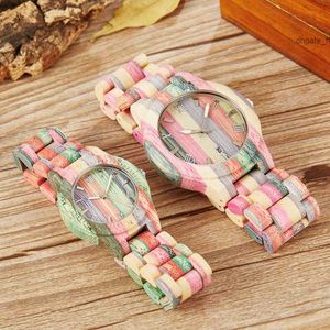 Bamboo Wood Watches Men Women Customized Handmade Colorful Bamboo Wooden Male Ladies Quartz Couple Wrist Watch Date Clock Gift286t