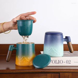 Mugs 1pc Northern Europe Creative High-end Gradient Mug Handle With Filter Cover Ceramic Home Office Supplies Tea Separation Cup