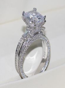 Vecalon kadınlar büyük mücevher yüzüğü prenses kesim 10ct elmas taş 300pcs cz 925 Sterlling Gümüş Nişan Düğün Yüzesi Hediye7355161