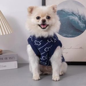 Lyxig hundkläder designer hundkläder vinter varm husdjur tröja valp katt tröja pullover kläder för små hundar stickad sköldpaddhals kallt väder husdjur rockar