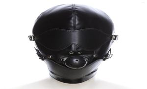 Partymasken Erotische Maske Cosplay Fetisch Bondage Kopfbedeckung mit Mundball Gag BDSM Lederhaube für Männer Erwachsene Sex SM2284576